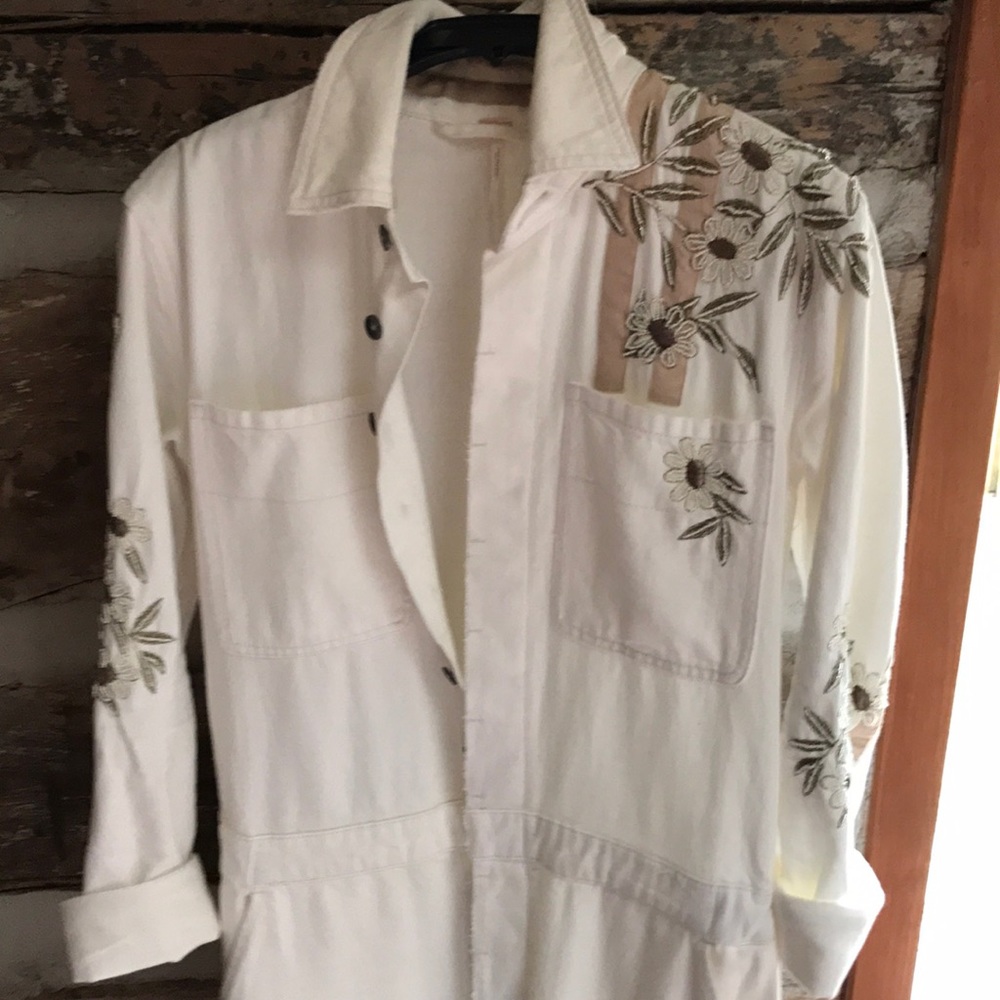 NWT Free People Embellished Jumpsuit wht/blanc XS